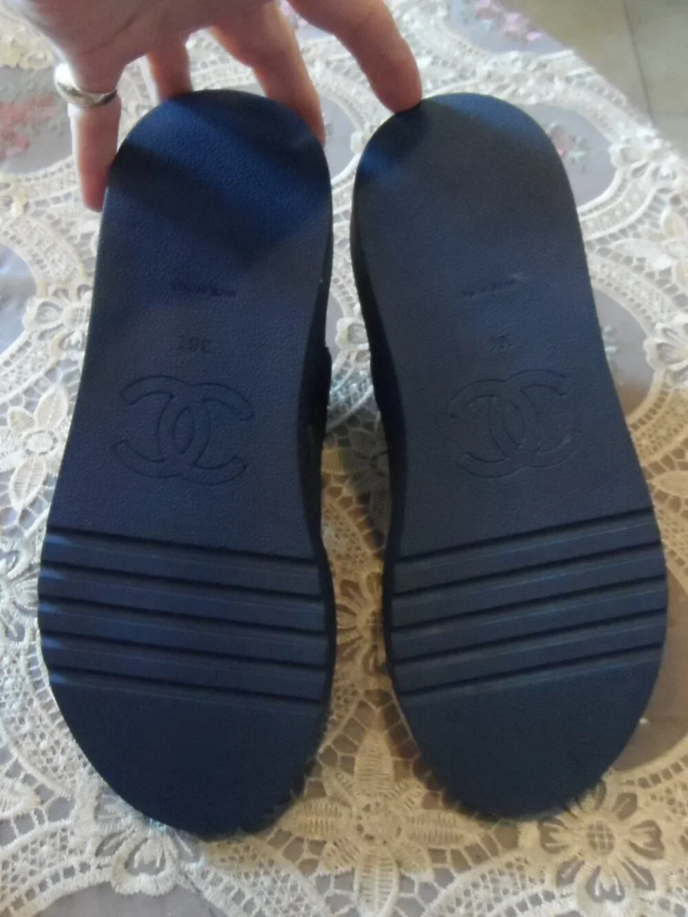 New Chanel Navy Blue & Army Green Gladiator Sandals Size 36C